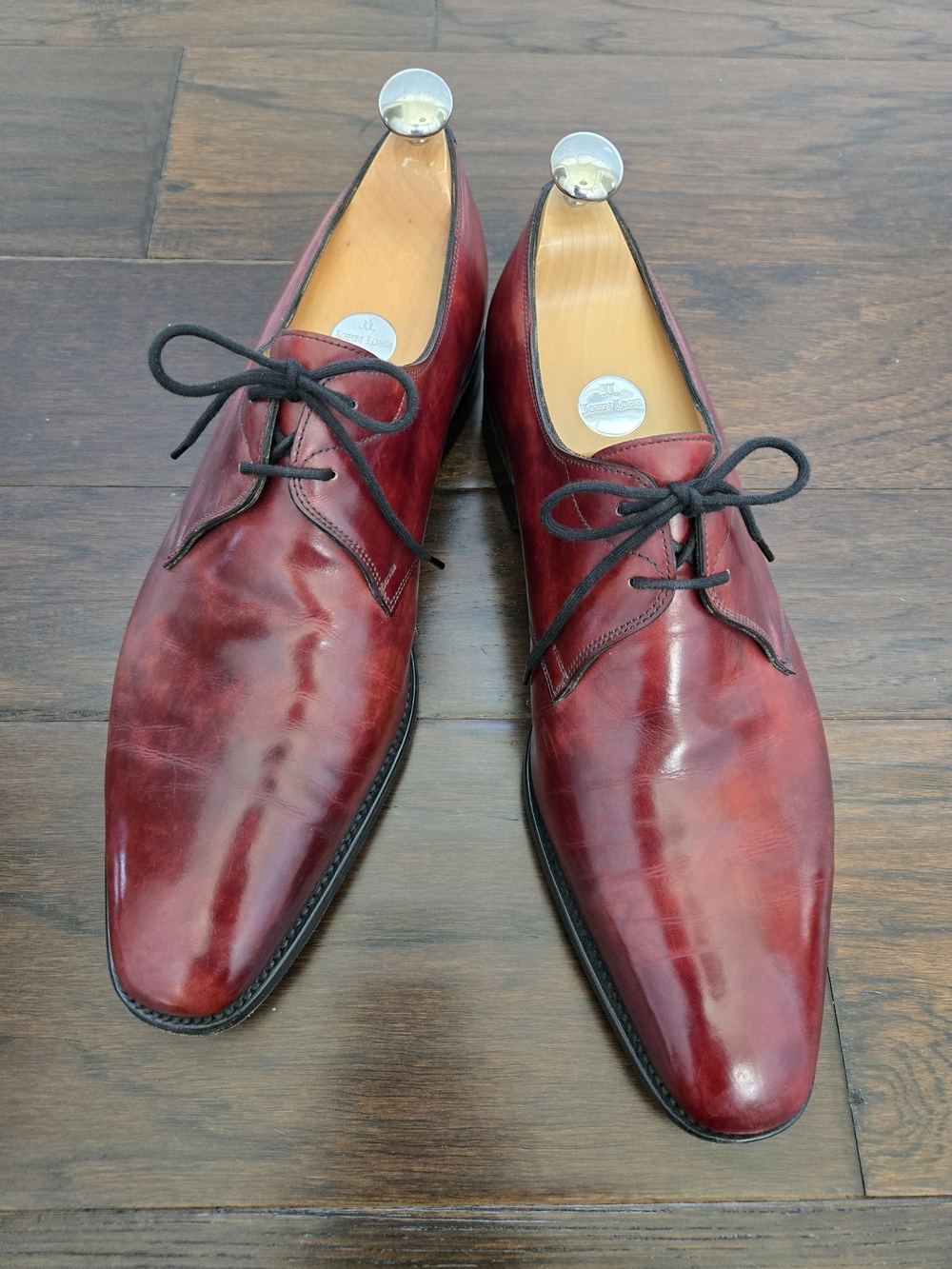 John Lobb Burgundy Leather Derby Shoes- 10